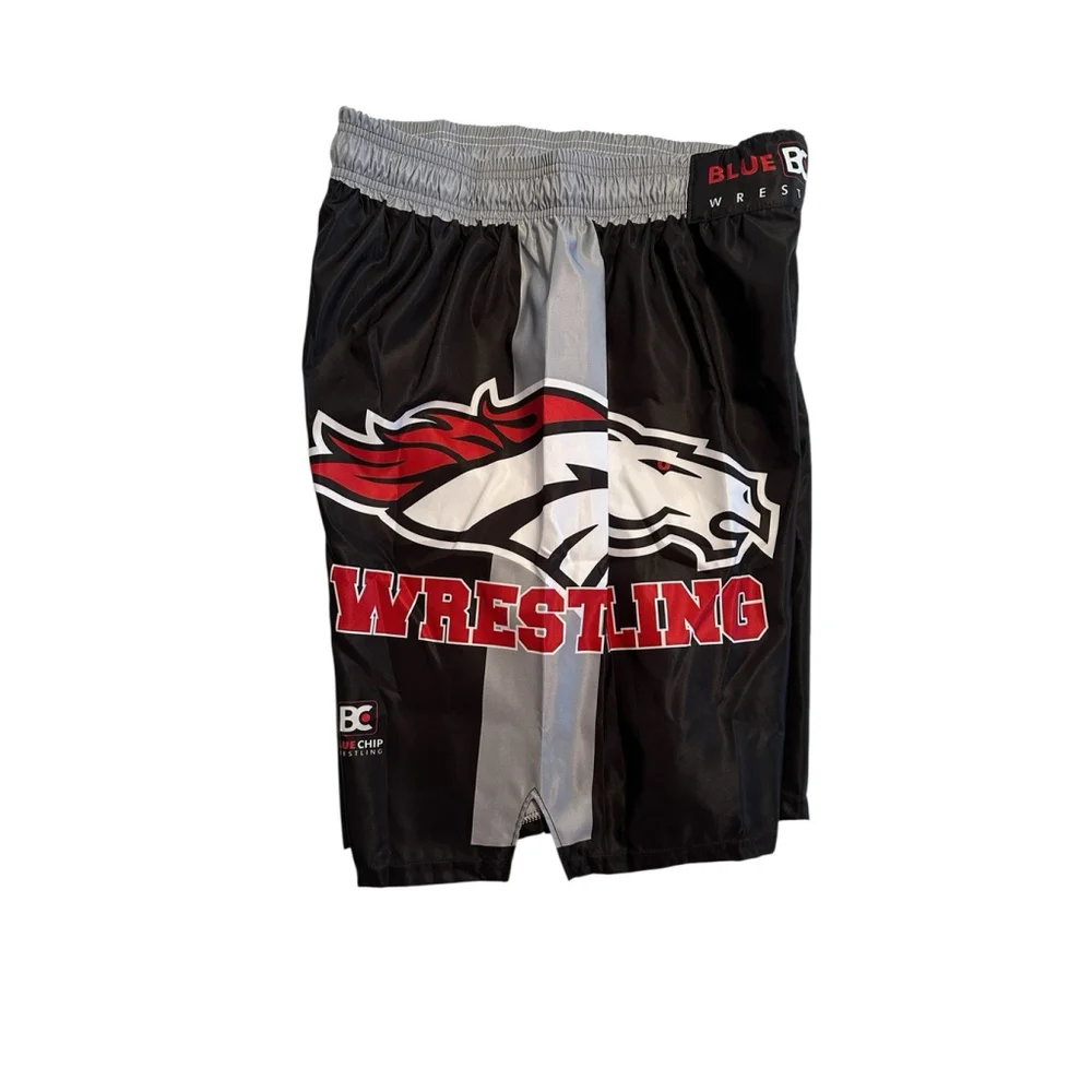 Wrestling Shorts With Drawstring Boys Large Black Polyester Bronco Horse